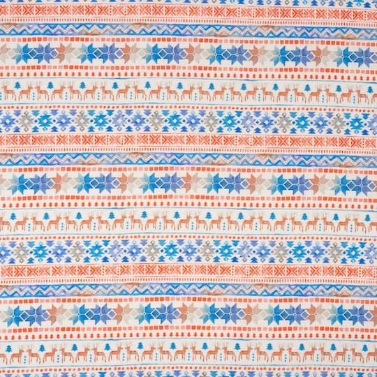 SINGER Scandinavian Christmas Reindeer Stripe Print Ringspun Cotton Fabric